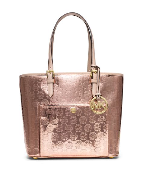 michael kors rose gold handbags|michael kors large gold tote.